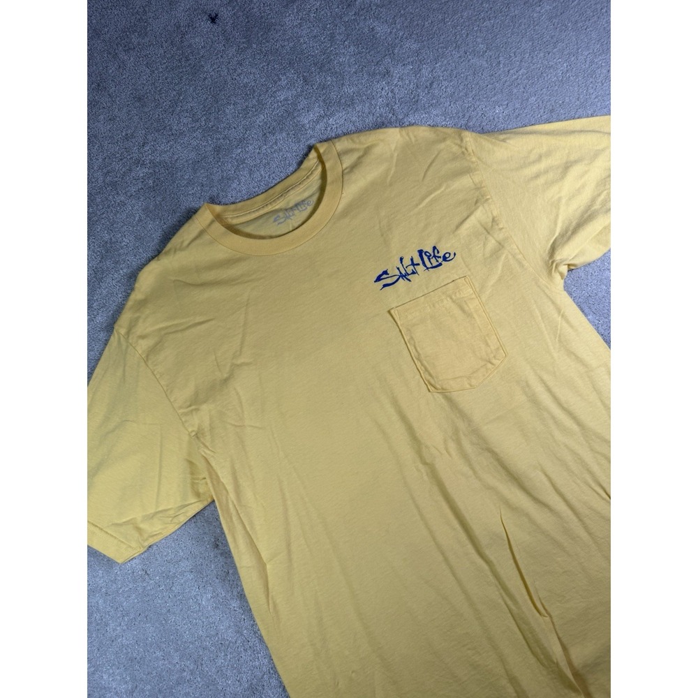 Salt Life Men's Large Yellow Mahi Mahi Fishing Graphic Pocket T-Shirt